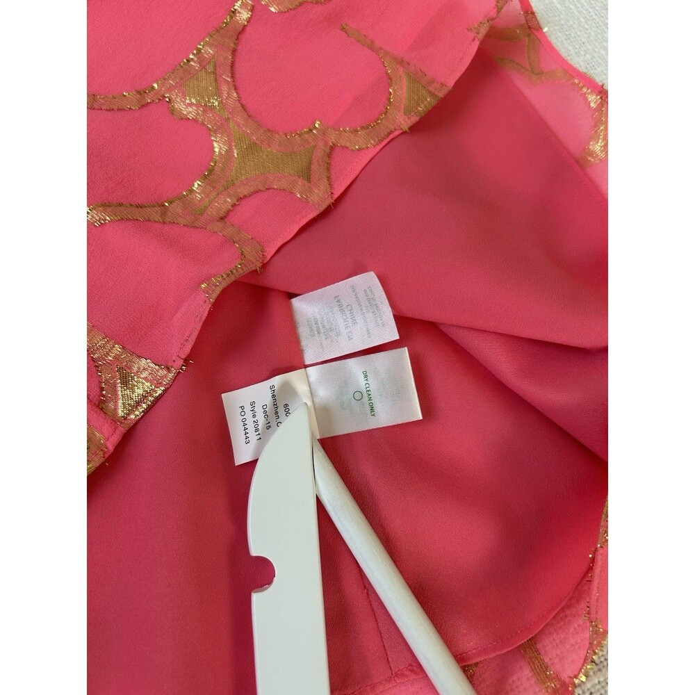 Lilly Pulitzer Tank Top Pink 100% Silk Gold Metallic Flower Pattern Boxy Size M - Picture 7 of 9